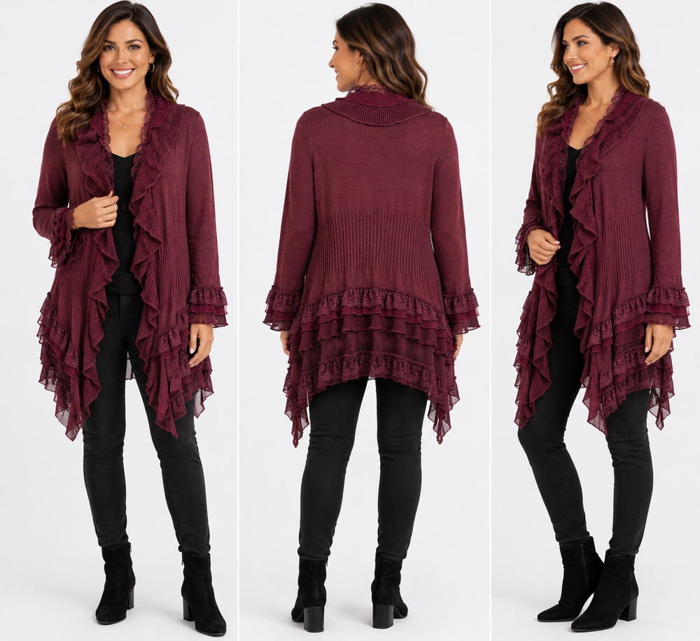 Monroe & Main Plum Lace Asymmetrical Whimsigoth Steampunk Cardigan Sweater L